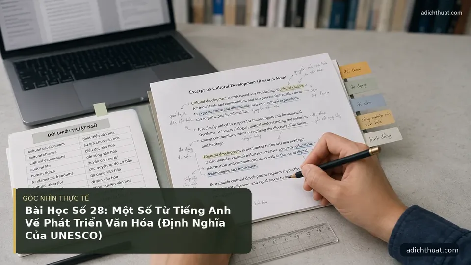 Chi tiết minh họa dịch thuật trong bài Bài Học Số 28: Một Số Từ Tiếng Anh Về Phát Triển Văn Hóa (Định Nghĩa Của UNESCO)