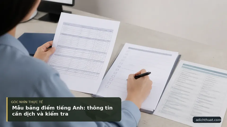 Chi tiết minh họa dịch thuật trong bài Mẫu bảng điểm tiếng Anh: thông tin cần dịch và kiểm tra