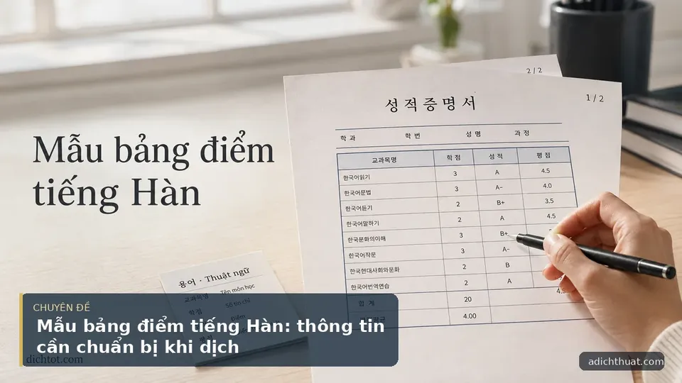 Mẫu bảng điểm tiếng Hàn: thông tin cần chuẩn bị khi dịch