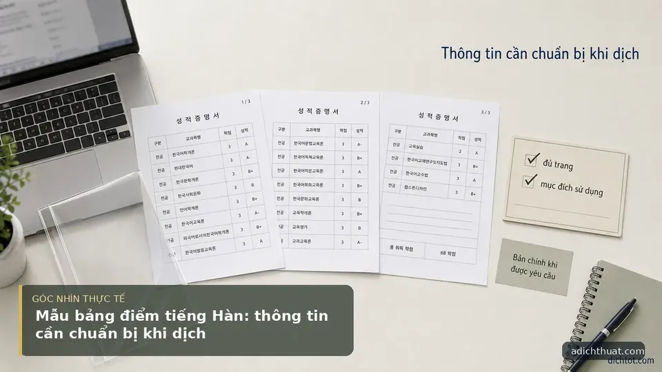 Chi tiết minh họa dịch thuật trong bài Mẫu bảng điểm tiếng Hàn: thông tin cần chuẩn bị khi dịch